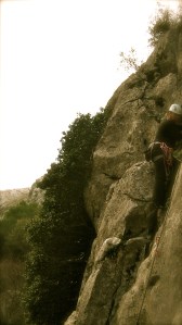 1/2 the pitches down and me leading all of them.  Here I was in an easier section, but nevertheless I was looking down for the best foot, best way to climb and conserve energy.