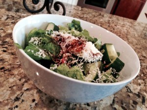 Hydroponic lettuce, oversized cherry tomatoes, cucumbers, VT sharp as hell cheese, and homemade vinaigrette 